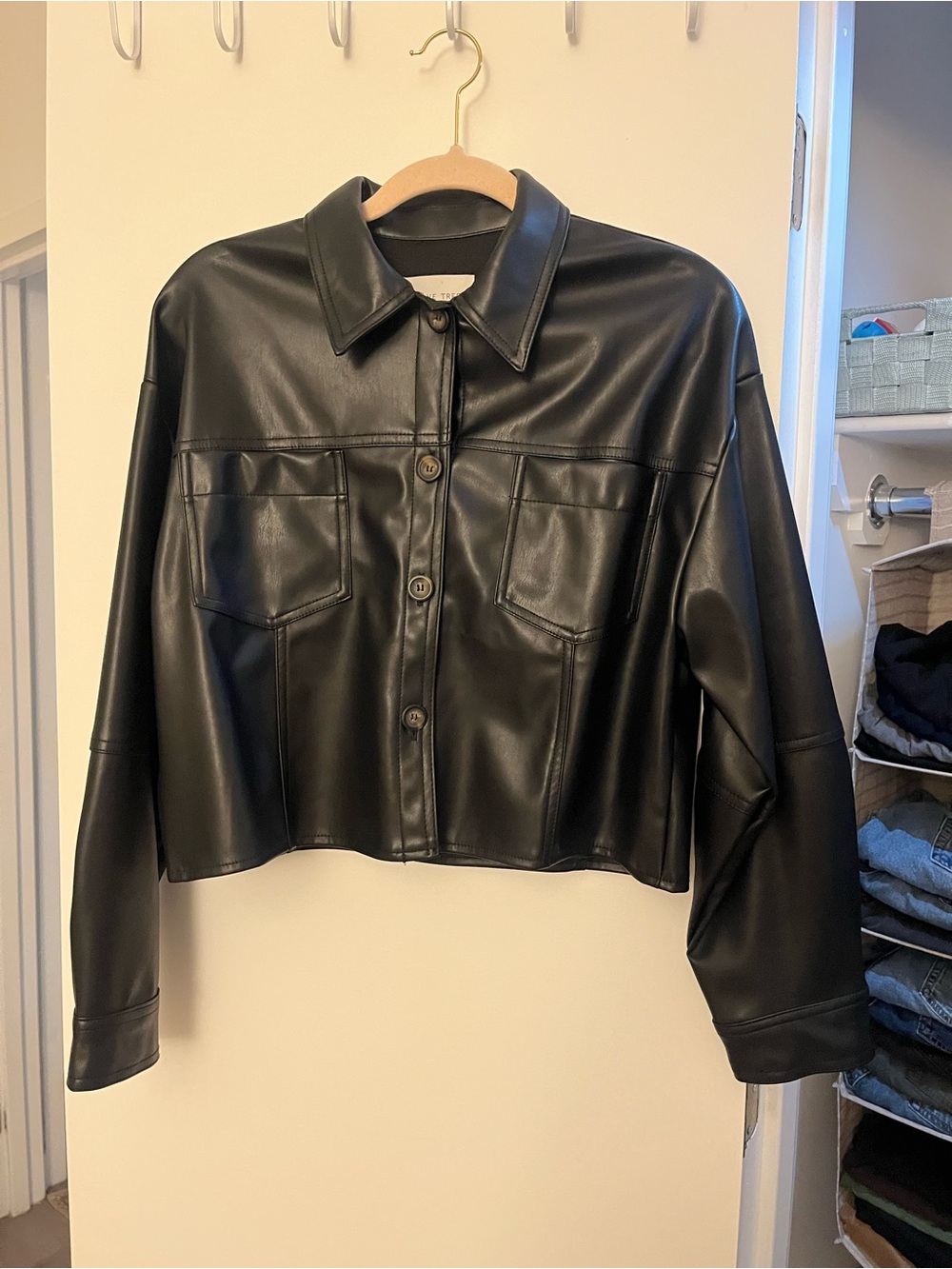 faux leather crop jacket